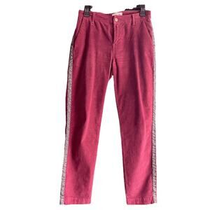 Sundry Corduroy Cropped Pants Womens 25 Burgundy Leopard Print Preppy